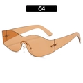 Occhiali da sole Y2K senza montatura con lenti ambra ondulate e stine larghe, modello C4 - Bordo Ondulato Senza Montatura (C4) / Marrone