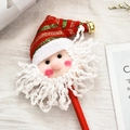 Crayon Père Noël en feutre avec bonnet rayé rouge et vert et clochette dorée festive - Père Noël à Bonnet Rayé / Tige Rouge
