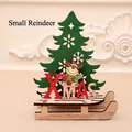 DIY painted wooden Christmas sleigh ornament with small reindeer and green tree - Small Size Reindeer