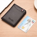 Slim vertical men's wallet in dark brown leather with red, white, and blue stripe detail - Brown