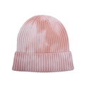 Roze en witte tie-dye gebreide muts met geribbelde textuur en een omgeslagen rand - Roze Wit Tie-Dye