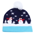 Close-up of winter beanie showing knit texture with snowman and snowflake patterns - Snowman Pattern Style