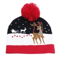 Berretto natalizio in maglia con motivi di renne e fiocchi di neve e pompon rosso - Stile Alce Colorato