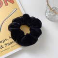 Minimalist black plush scrunchie hair tie with soft faux fur texture for women - Black Plush