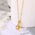 18K Gold Geigen-Anhänger Halskette mit Katzenaugenstein und Zirkon auf weißer Tasse - Gold (Lippenkette)