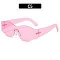 Rimless Y2K style wrap-around sunglasses with translucent pink wave-edge lenses - Pink