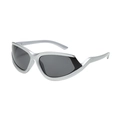 Silver Y2K sports sunglasses with dark grey lenses and a wraparound frame design - Silver White Style Gray Lens