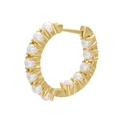 Detalle del pendiente de aro dorado con perlas blancas y rosa en micro pavé - 21mmx22mm / Estilo B Dorado