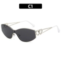 Fashionable heart-accented sunglasses with gold metal frame and black lenses - Silver Frame Grey Lens (C1)
