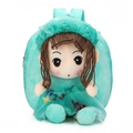 Mint green plush toddler backpack featuring 3D cartoon girl doll with mesh skirt - Fairy Green