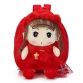 Cute red plush backpack for toddlers featuring a soft 3D doll design with lace details - Fairy Red
