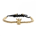 Bracciale con perline dorate e ciondolo a corona con cordino nero regolabile - Perle di Rame 4mm Corda Nera Oro