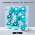 Set of 9 blue Christmas ornaments in matte and glitter finishes for tree decoration - Blue
