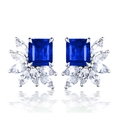 Vierkante blauwe saffier oorknopjes met witte marquise diamanten in zilveren zetting - Blauw