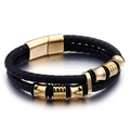 Men's double-layered black braided leather bracelet with a gold magnetic clasp - Double Layer (Gold Buckle) / Gold
