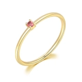 Minimalist S925 sterling silver 18K gold ring with a round pink birthstone solitaire - US 5 / Light Gold + Emerald