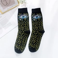 Schwarze Baumwollsocken mit gelben Sternen und einem blauen Augenmuster-Design - Einheitsgröße / Schwarz Auge