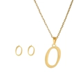 Detail of gold letter O necklace and earring set in polished stainless steel - O Set