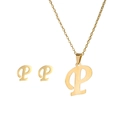 Detailed set of golden alphabet P pendant necklace and matching stud earrings - P Set