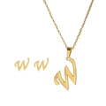 Detail view of golden stainless steel jewelry set featuring letter W pendant and earrings - W Set