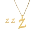 Detailed close-up of golden letter Z necklace and matching stud earrings set - Z Set