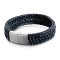 Pulsera ancha de cuero trenzado negro para hombre con cierre magnético de acero plateado - 21cm / Estilo Color Acero (KB110116-K)