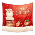 Christmas tapestry featuring Santa, reindeer and elves on a red snowy background - 73*95CM (Brushed Fabric) / Santa In Chimney And Reindeer Style(GT100543)