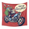 Christmas tapestry featuring retro Santa Claus on motorcycle in vintage red theme - 73*95CM (Brushed Fabric) / Motorcycle Gift Delivery Santa Style(GT100550)