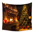 Bohemian Christmas tapestry featuring a cozy fireplace and decorated holiday tree - 73*95CM (Brushed Fabric) / Indoor Fireplace Scene Style(GT100588)