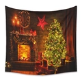 Bohemian Christmas tapestry with festive fireplace and lit tree for room wall decoration - 73*95CM (Brushed Fabric) / Warm Orange Real Scene Christmas Style(GT100584)
