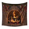 Detail of Christmas tapestry featuring a warm fireplace with red and green stockings - 73*95CM (Brushed Fabric) / 3D Realistic Stone Fireplace Style(GT100596)