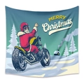 Detail of Christmas tapestry featuring Santa on motorcycle with retro holiday illustration - 73*95CM (Brushed Fabric) / Retro Illustration Motorcycle Santa Style(GT100614)