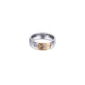 Bague croix bicolore en acier inoxydable avec zircon carré et insert doré rectangulaire - US 6 / Or & Argent