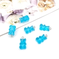 Set of six blue resin bear charms with metal loops for DIY jewelry making - Bear - Solid Blue (12568)