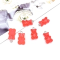 Set of 6 red resin bear charms with metal rings for DIY jewelry and keychain making - Bear - Solid Red (12572)