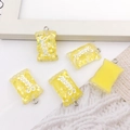 Five yellow resin lollipop pendants with glitter finish and Sweet text for DIY jewelry - Candy Bag - Yellow (12582)
