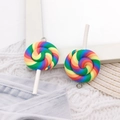 Set of two colorful rainbow lollipop resin charms for DIY jewelry and accessories - Lollipop - Multi-color Spiral (12587)
