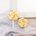 Orange and white swirl resin lollipop charm with metal loop for DIY jewelry making - Lollipop - Orange Yellow Spiral (12588)