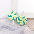 Lollipop DIY charms in green, yellow, and white with metal loops for jewelry making - Lollipop - Green White Yellow Spiral (12590)