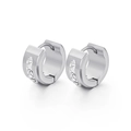 Orecchini a cerchio larghi in acciaio inossidabile con zirconi chiari verticali - Fibbia per orecchio in zirconia argento a fila singola (KE60067-K)