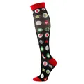 Christmas compression socks in black and red with festive holiday snowflake patterns - Mini Christmas Icons