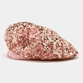 Detailed view of pink and champagne gold sequins on a stylish winter beret hat - Beret / Pink