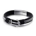 Bracciale da uomo in pelle nera intrecciata con ciondolo ad ancora in acciaio inossidabile - Stile in Pelle con Giunzione a Catena ad Ancora (KB85137-BD)