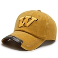 Gorra de béisbol retro de pana amarillo mostaza con W bordada y borde de cuero - Ajustable / Amarillo Jengibre