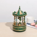 Vintage dark green wooden carousel music box with gold details on a warm desktop - Dark Green