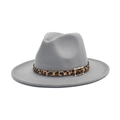Dark grey wool fedora hat featuring a leopard print belt and golden buckle - M (56-58cm) / Light Gray
