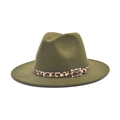 Detail of olive green fedora with leopard print belt and gold buckle accent - M (56-58cm) / Army Green