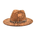 Nahaufnahme des Schlangenhaut-Hutes mit Leopardenband und goldener quadratischer Schnalle - M (56-58cm) / Khaki