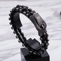 Bracelet punk en cuir tressé noir avec breloques tête de mort vintage et fermoir fer à cheval - Style de Crâne (KB97937-BD)