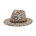 Classic leopard print wool fedora hat with wide brim and decorative buckle band - M(56-58cm) / White